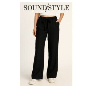 NEW Soundstyle Women's XL Black Wide Leg Linen Blend Pants   G1442